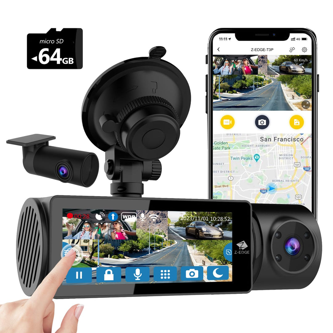 Z-Edge Dashcam 3-Kanal 5K/4K/2K/1080P mit GPS Wi-Fi, Vorne Innen Hinten, IPS Touchscreen, WDR, Infra
