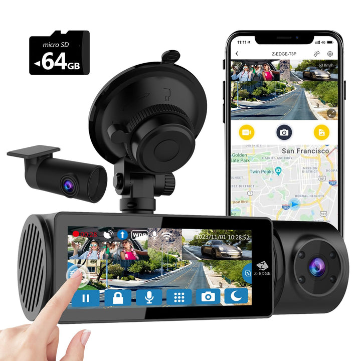 Z-Edge Dashcam 3-Kanal 5K/4K/2K/1080P mit GPS Wi-Fi, Vorne Innen Hinten, IPS Touchscreen, WDR, Infra