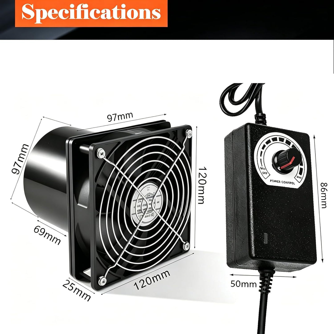 DC 12V Rohrventilator – 100mm Industrie-Abluftventilator mit Drehzahlregler, leise & langlebig, 3000