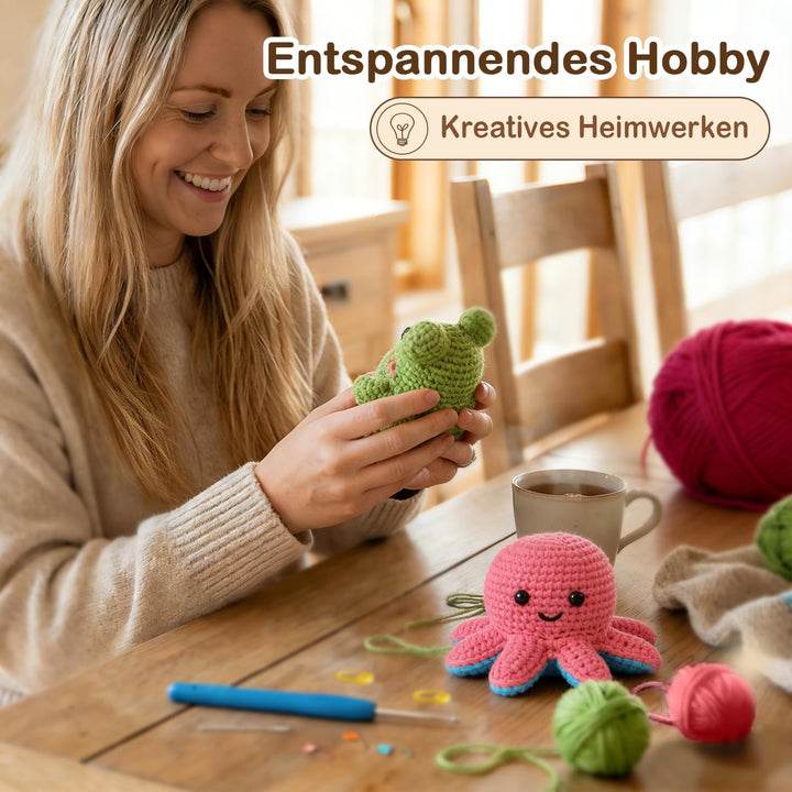 Häkelkit für Anfänger, Häkeltier-Kit mit Schritt-für-Schritt-Video-Tutorials, Easy Garn und 20% Extr