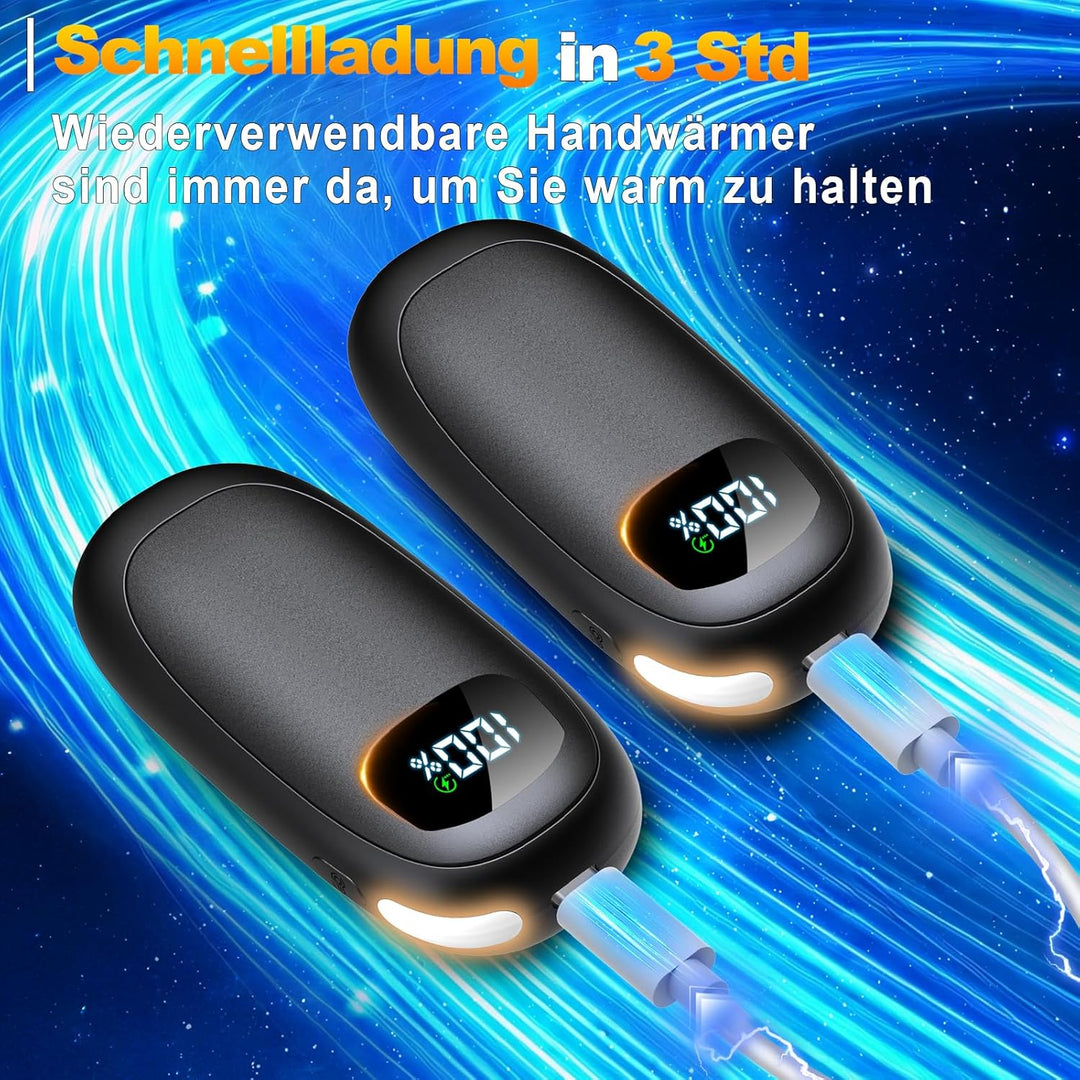 Handwärmer Elektrisch, 2er Pack - Zweiseitig heizende elektrische Handwärmer mit LED-Digitaldisplay,
