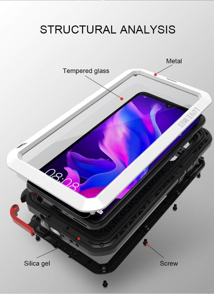 Fonrest Ganzkörper Hülle für Huawei P30 Lite, Love MEI 6,15-Zoll Schwerlast Hybride Aluminium Metall