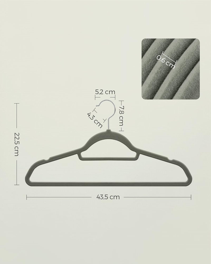SONGMICS 50 Stück Kleiderbügel Samt, 0,6 cm dick, Anzugbügel Jackenbügel mit Rutschfester Oberfläche