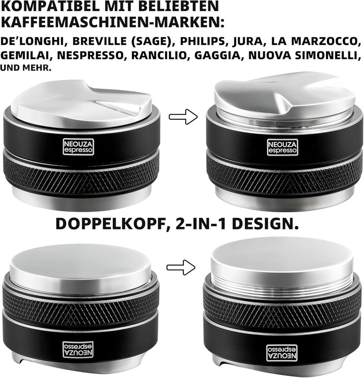 NEOUZA 51mm Coffee Distributor & Tamper 2 in 1 Double Head Coffee Leveller Fits 51mm Delonghi Brevil