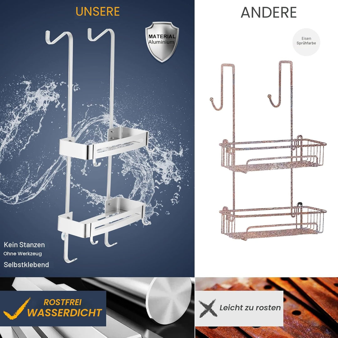 Duschregal zum hängen, Badezimmer-Duschablage, über der Tür hängende Duschablage, rostfreies Alumini