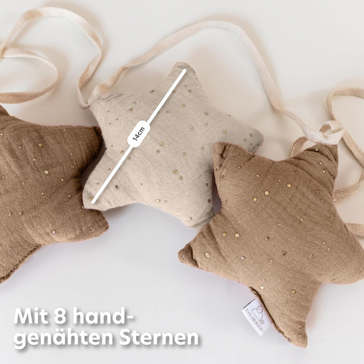 LILIMAUS Sternen Wimpelkette Stoff - Mit Goldapplikation in 12 Farben - 100% Baumwolle Handmade - Mu