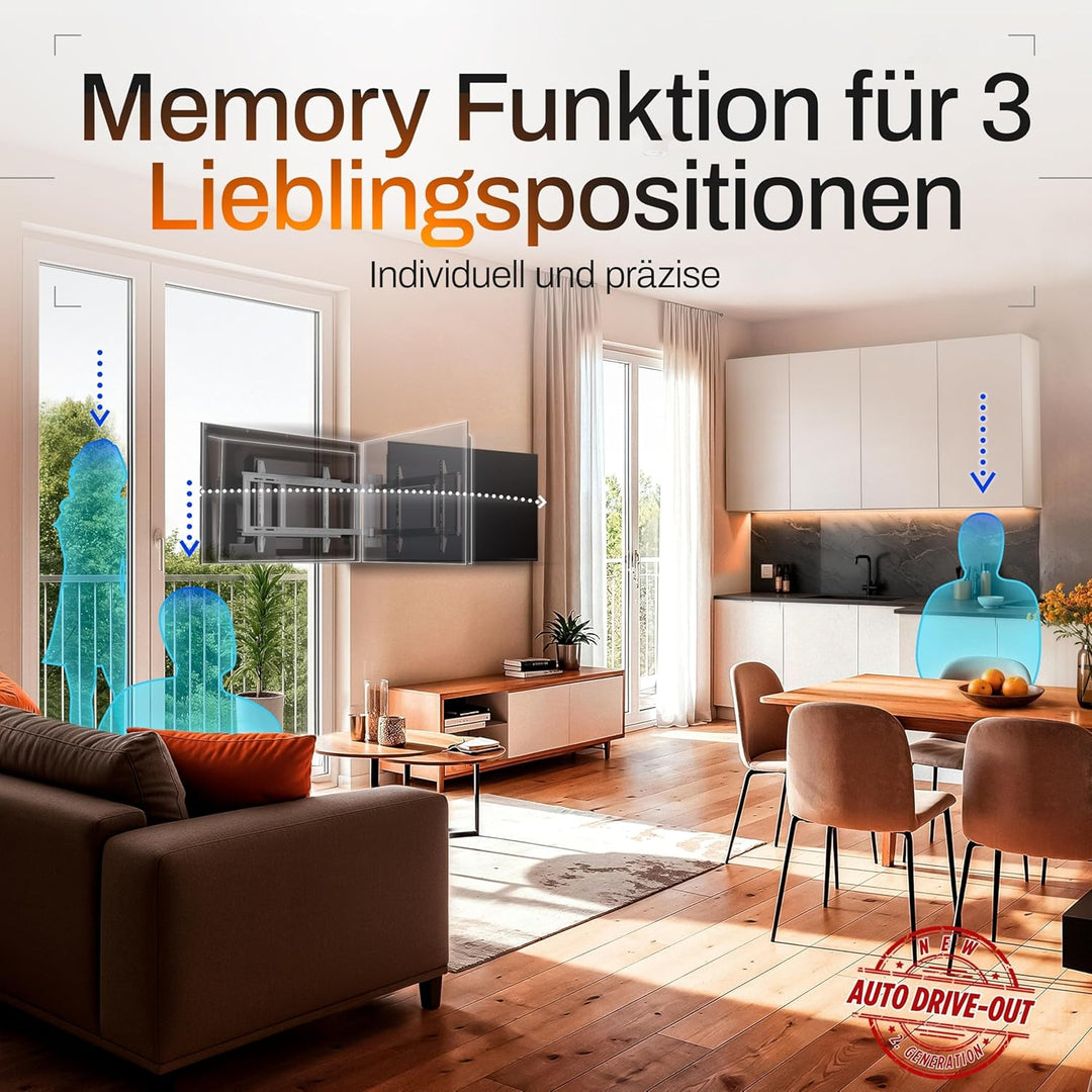 EasyLife – Elektrische, Schwenkbare TV-Wandhalterung mit Auto-Drive-Out, Ultraschlank 56mm, leiser M