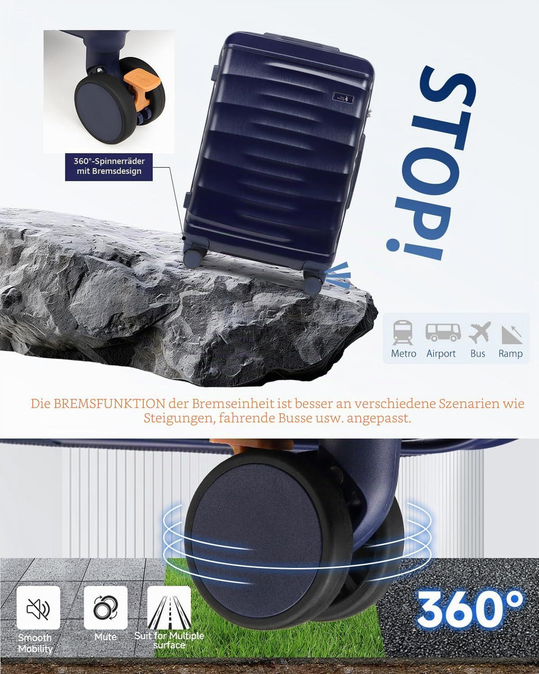 Sea choice Reisekoffer Set 5 Teilig ABS Hartschale Trolley Kofferset Gepäckset Grosse Kapazität Hand