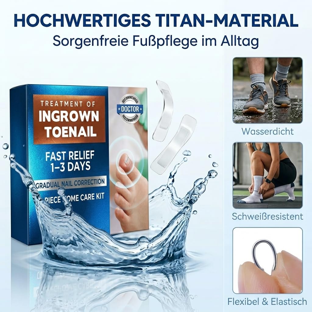 Eingewachsene Zehennägel Set Titan Nagelspange Fussnägel Korrektur, 10 Stück | 1er Pack, 5 Grössen 1