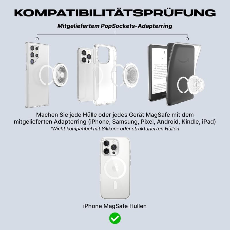 PopSockets runder Telefongriff kompatibel mit MagSafe, Adapterring im Lieferumfang entha