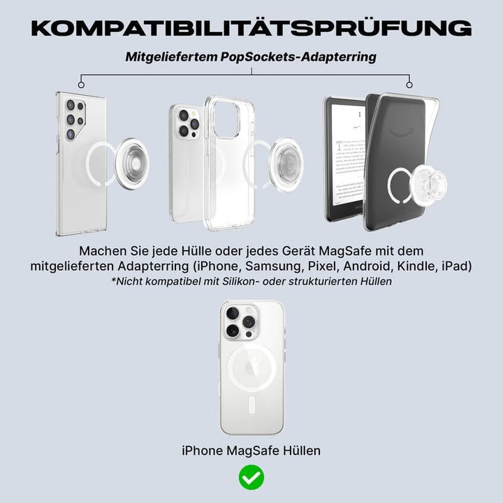 PopSockets runder Telefongriff kompatibel mit MagSafe, Adapterring im Lieferumfang entha