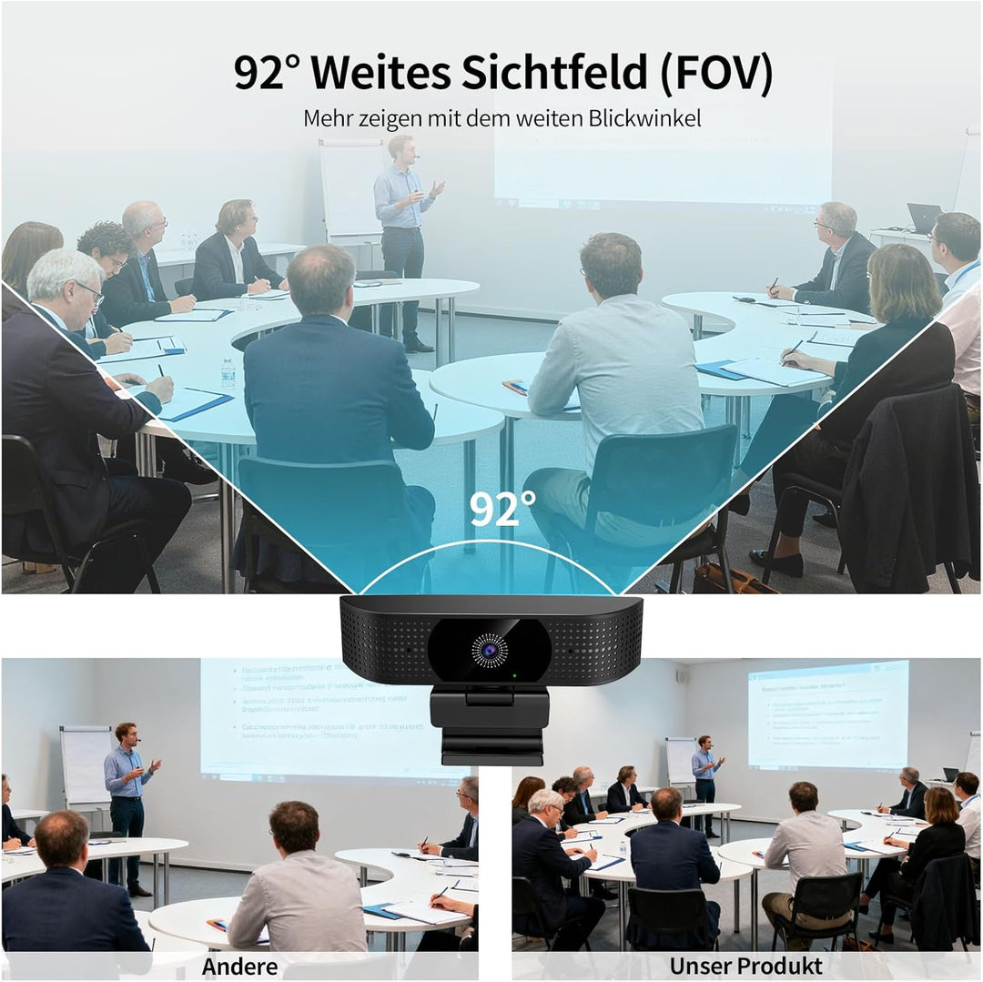 1080P Wireless Webcam für PC, Webcam mit geräuschreduzierendem Mikrofon, 92°FOV, 360° Drehung, Plug