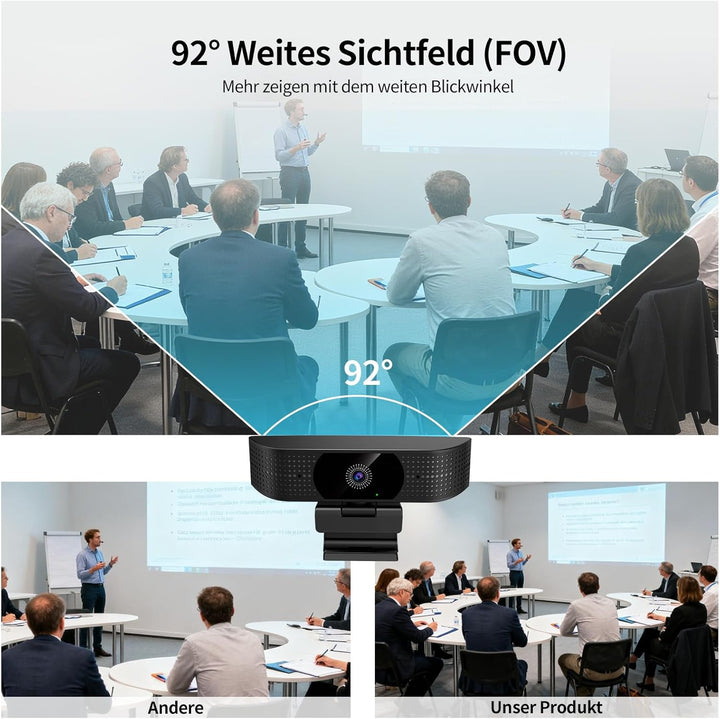 1080P Wireless Webcam für PC, Webcam mit geräuschreduzierendem Mikrofon, 92°FOV, 360° Drehung, Plug