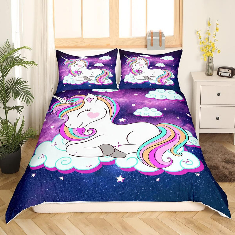Loussiesd Kinder Einhorn Bettwäsche 135x200 cm Galaxy Magical Tierdekor Bettwäsche-Set für Mädchen J