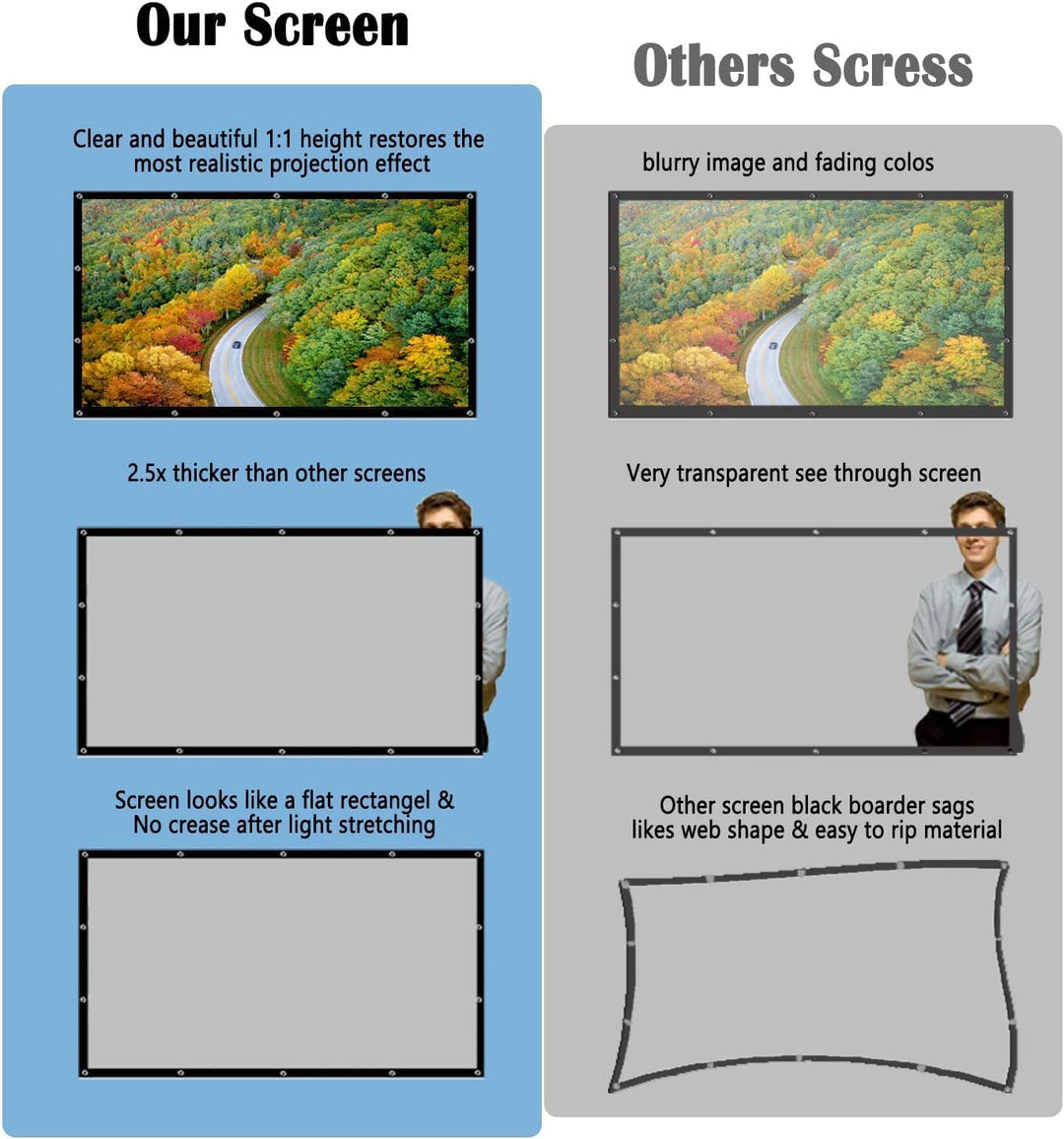 OWill Beamerleinwand 16:9 HD faltbar für Heimkino Indoor Outdoor (100 Zoll) 100 inch, 100 inch
