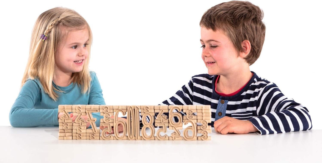 Wissner aktiv lernen R80021.000 - RE Wood 34 Stapelzahlen natur, Montessori Lernspielzeug, Zahlen zu