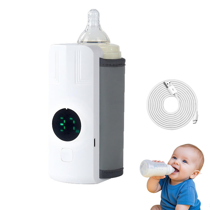 Flaschenwärmer Baby – Tragbarer Babyflaschen-Wärmer Unterwegs, 6000mAh Akku, 6 Temperaturstufen, LCD