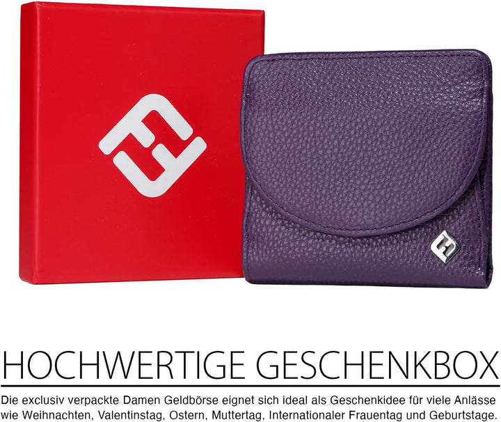 Geldbörse Damen klein viele Fächer, Reise Portemonnaie, Leder lila, RFID Blocker, Münzfach | Wiener