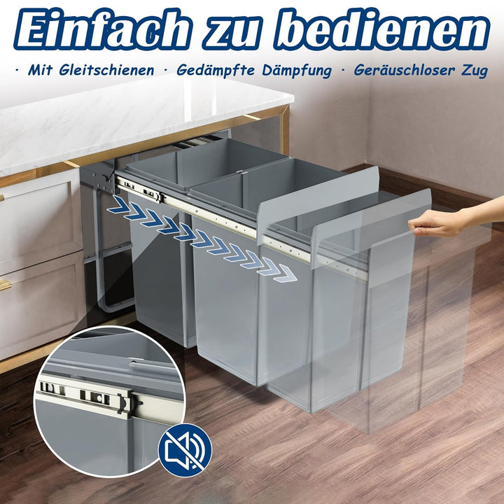NAIZY Mülltrennsystem ausziehbar Mülleimer Küche 2-Fächer Abfalleimer einbau Unterschrank mit Telesk