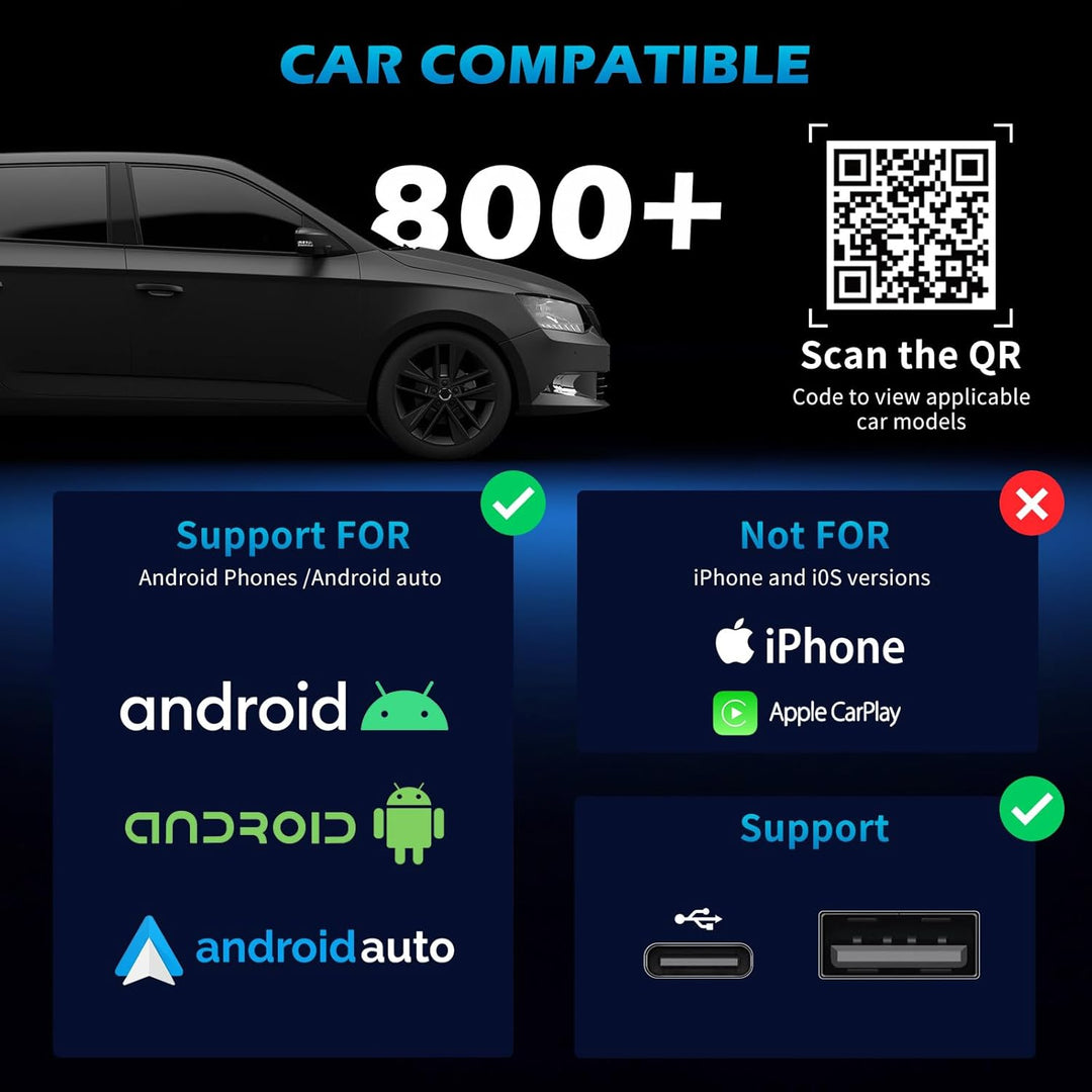 Wireless Android Auto Adapter mit integriertem Kabel, Android Auto Kabellos Adapter für Auto, Plug &