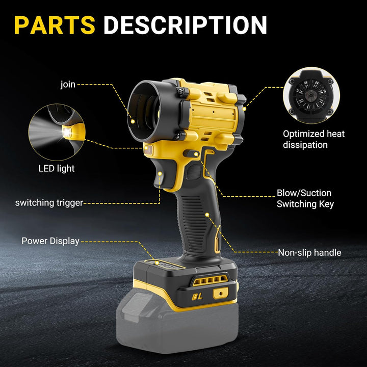 Kabelloses Gebläse &amp; Handstaubsauger 2-in-1 für Dewalt 20V Akku (KEIN Akku) | 150W bürstenloser Druc