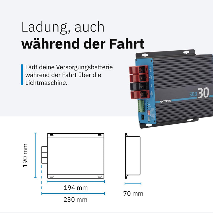 ECTIVE SBB 30 Solar-Ladebooster 30A 12V auf 12V 250Wp mit MPPT, Auto, Van 30A SBB, 30A SBB