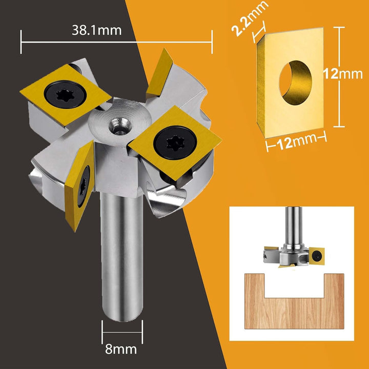 SpeTool Vernickelt Planfräser 8mm Schaft 38.1mm Schnittdurchmesser Planfräser für Oberfräse Flächenf