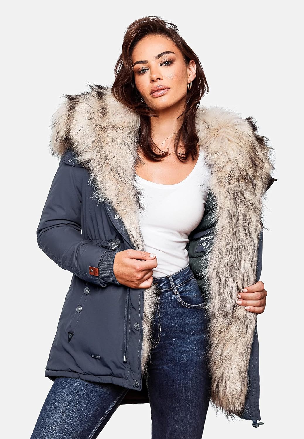 Navahoo Damen Warmer Winterparka mit Kapuze Sweety XS-XXL S Navy, S Navy