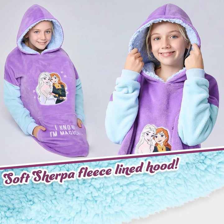 Disney Hoodie Decke Mädchen, Kuscheldecke mit Ärmeln, Fleece Kapuzenpullover, Hoodie Mädchen Geschen