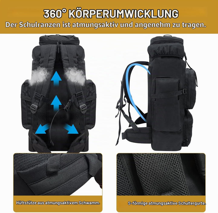 80L Wandern Rucksack, Wasserdichter Grosser Outdoor Sport Reise Daypack Molle für Männer Frauen Schw