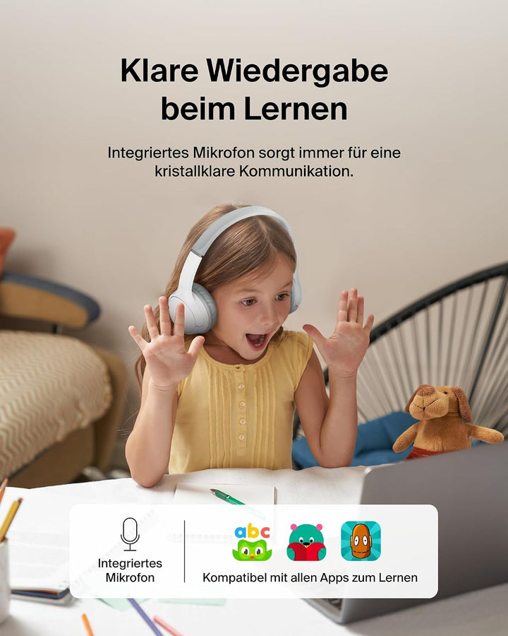Belkin SoundForm Mini kabelloser Kinderkopfhörer mit integriertem Mikrofon und lustigen Aufklebern,
