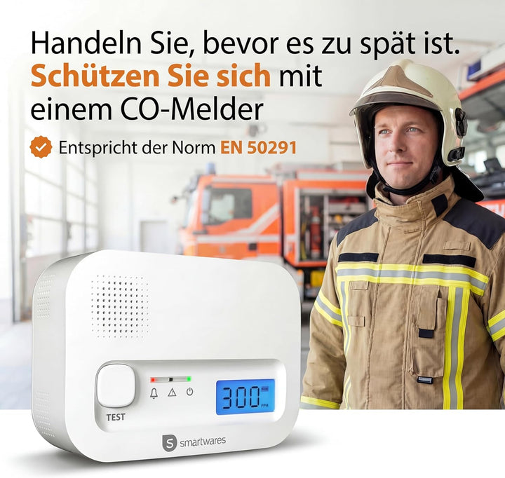 Smartwares FGA-13041 Kohlenmonoxid-Melder, 10 Jahre Sensor, mit Display und Testknopf Neue version S