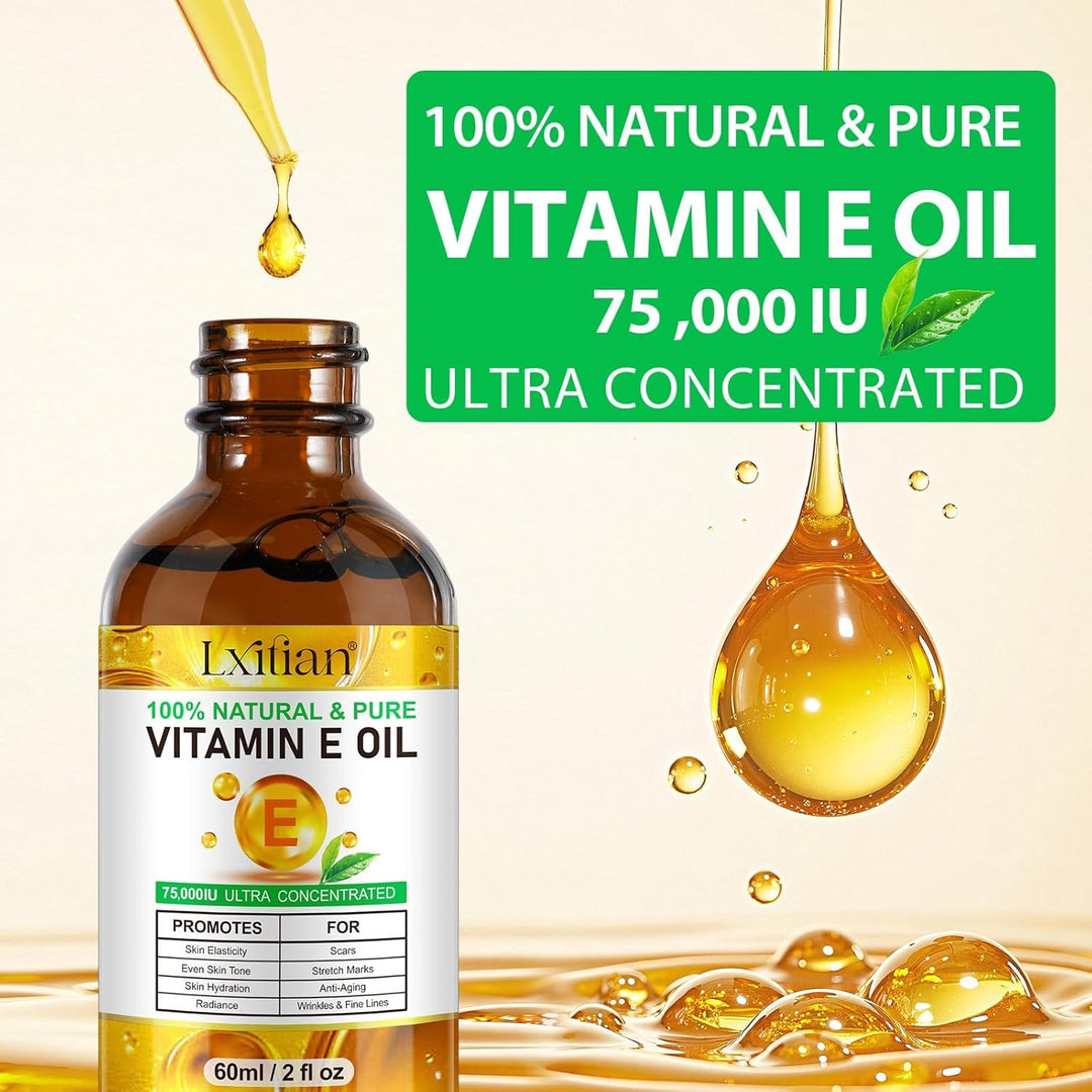 Vitamin E Öl Bio für Kosmetik, Vitamin E Tropfen, 75,000 IU, 100% Reines Natürliches vitamin e Öl fü
