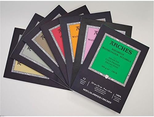 Arches 1795078 Aquarellpapier im Block (23 x 31 cm, 4-seitig geleimt, 185g/m² Grobkorn) 20 Blatt nat
