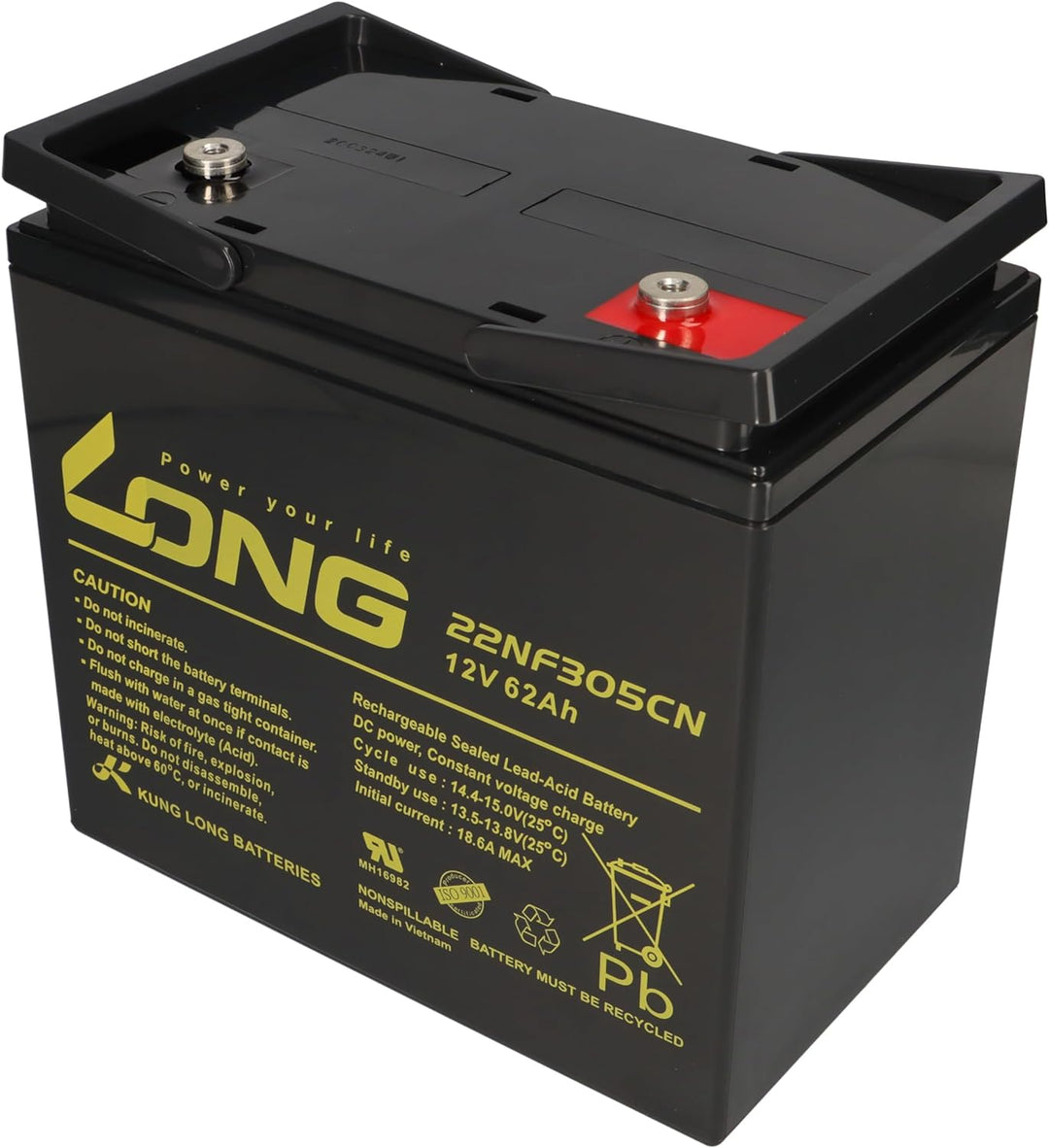 1x AGM 12V / 62Ah Blei-Akku - WP-22NF305CN zyklenfest kompatibel MP62-12C, 12LCP-56