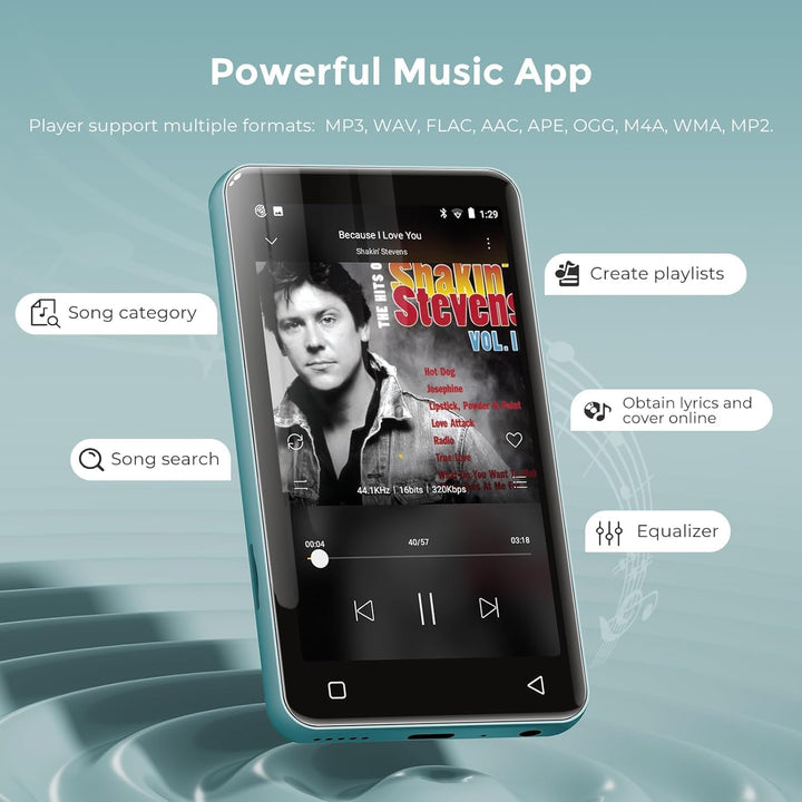 innioasis 16 GB MP3-Player mit Bluetooth und WLAN, MP3-Player, Apple Music, 4 Zoll Touchscreen, Andr
