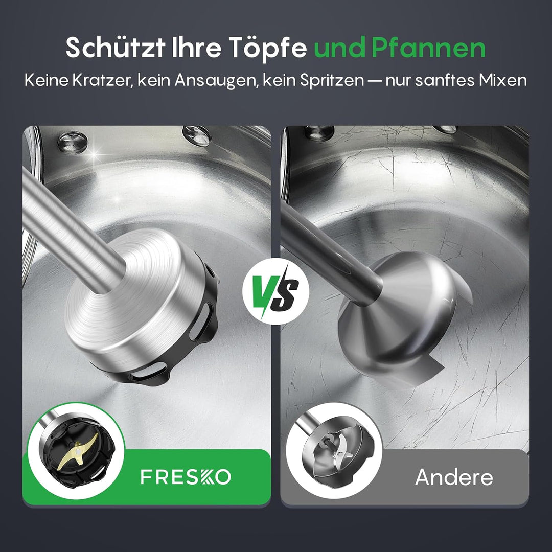 FRESKO Stabmixer 1000W, Stufenlos Regulierbare Geschwindigkeiten, Pürierstab aus Edelstahl mit Schut