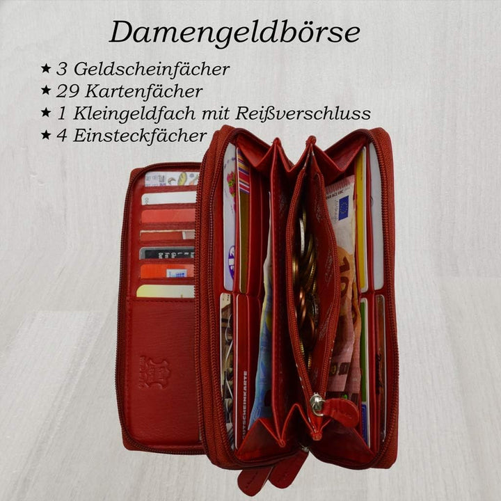 flevado XL Portemonnaie Grosse Damen Wild Leder Geldbörse mit viel Stauraum und Platz für 29 Karten