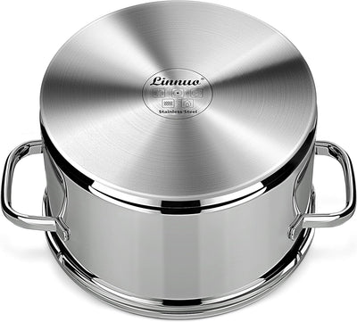 Linnuo Topf Induktion 24cm mit Glasdeckel, Kochtopf gross 6l, aus 18/10 Edelstahl, Griff nicht heiss