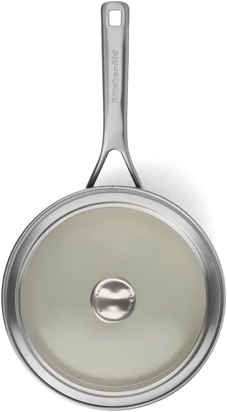 KitchenAid Steel Core Enamel Stielkasserolle mit Deckel (20cm/2,4l), deutsche Emaille, Induktionsgee