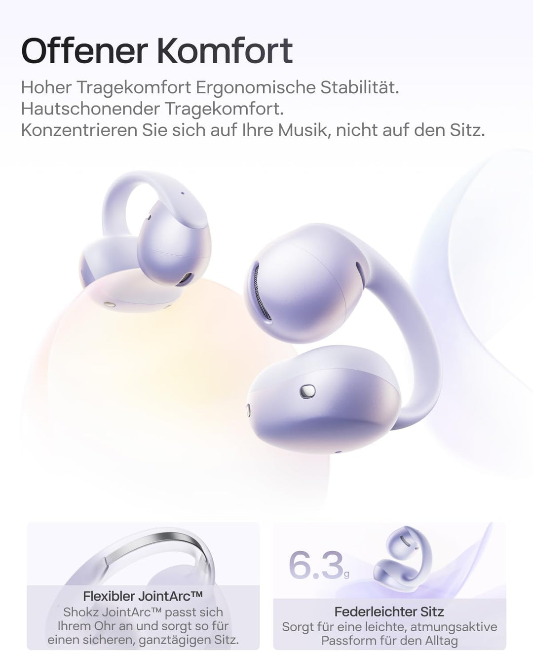 SHOKZ OpenDots Air Open-Ear-Kopfhörer mit Clip-on, ultraleichten 6,3 g, sicherer Passform, Deep Bass