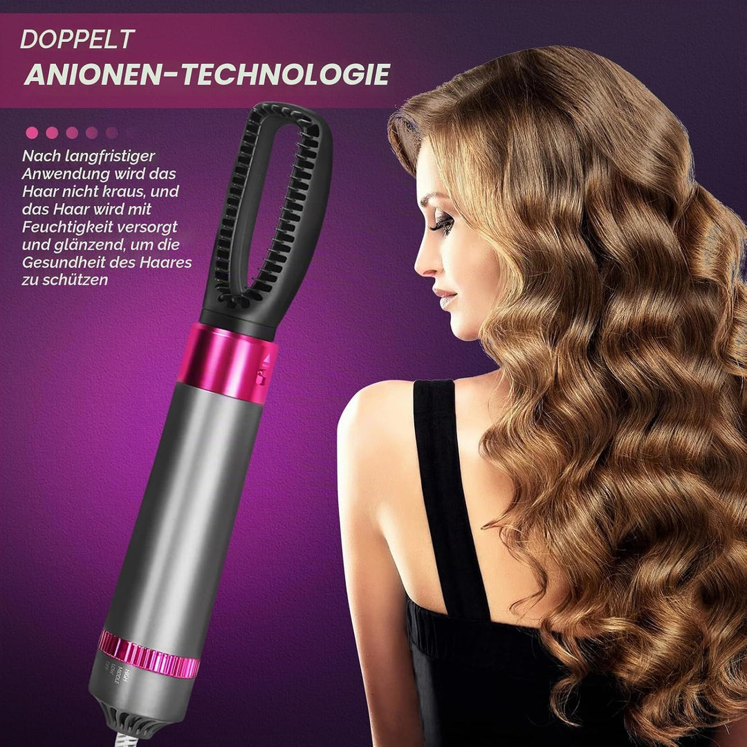 5-in-1 Lockenstäbe Lockenbürste Set, Warmluftbürste Rotierend mit Lockenstab, Set Haartrockner Hairs