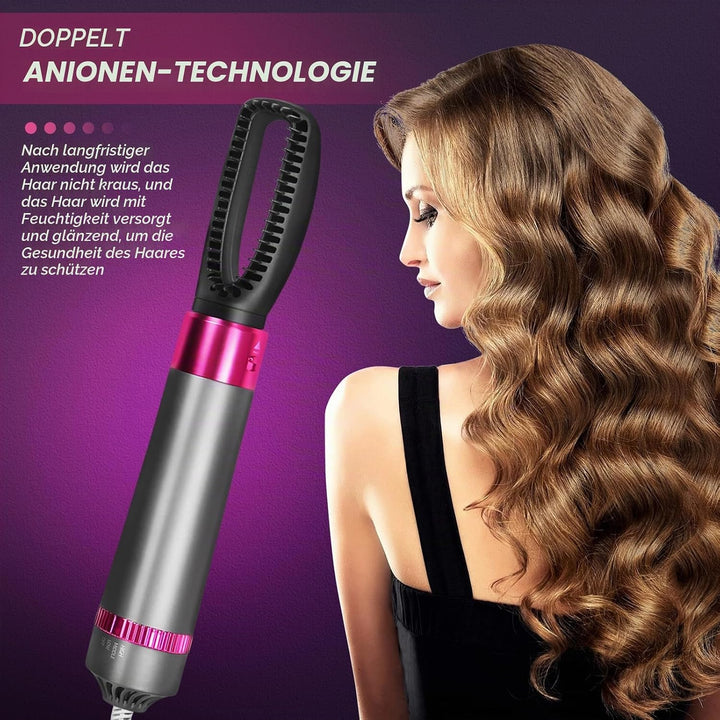 5-in-1 Lockenstäbe Lockenbürste Set, Warmluftbürste Rotierend mit Lockenstab, Set Haartrockner Hairs