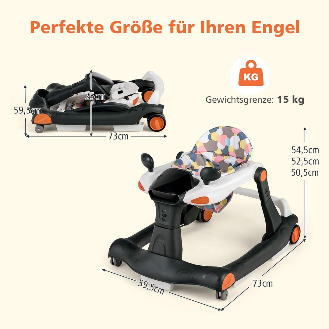 DREAMADE 2 in 1 Lauflernhilfe mit Musik & Licht, Baby Walker Höhenverstellbar & Klappbar, Lauflernwa