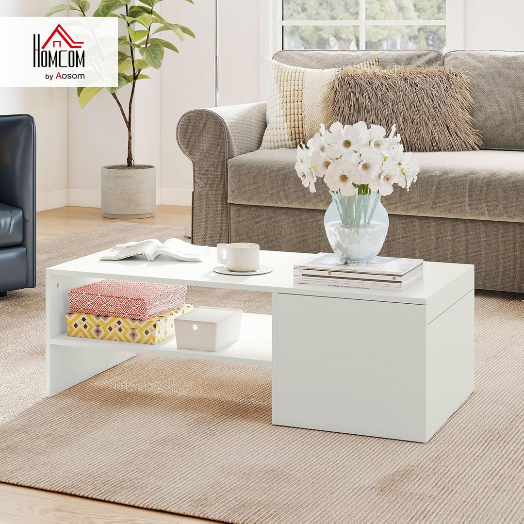 HOMCOM Couchtisch Wohnzimmertisch mit Verstecktem Stauraum Regal, Modern Sofatisch Beistelltisch Kaf