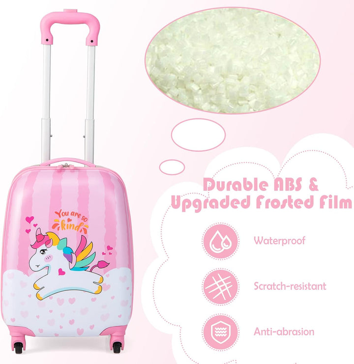 RELAX4LIFE Kinderkoffer mit Rollen, 2 TLG Kinder Kofferset, Koffer(16 inch) + Rucksack(12 inch), Rei