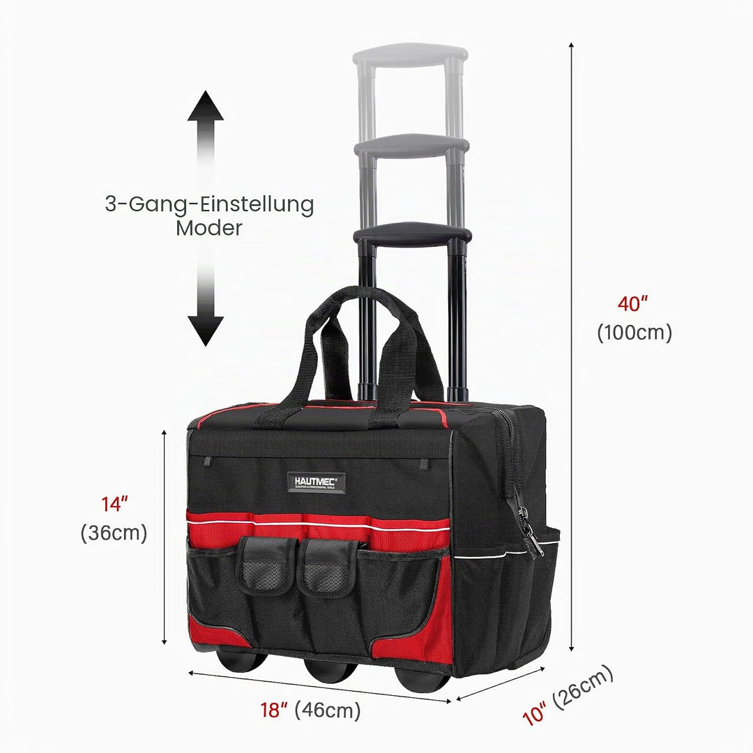 HAUTMEC Professionelle 18-Zoll (46cm) Rollwerkzeugtasche mit breiter Öffnung, Aufbewahrungstasche mi