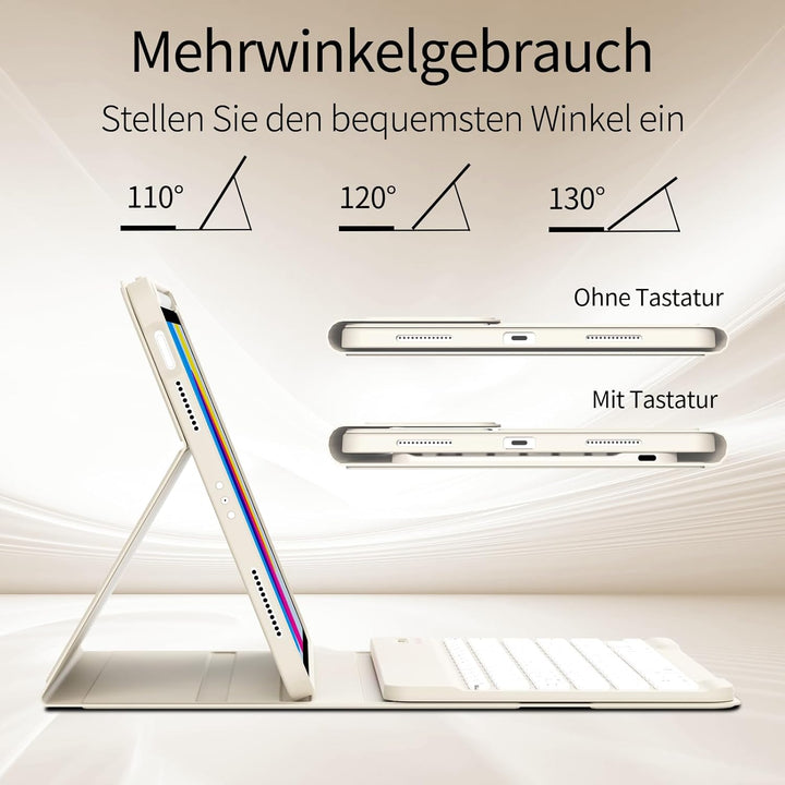 Hülle mit Tastatur für iPad A16 11. Generation 2025, iPad 10. Generation 2022 10,9 Zoll, Abnehmbarer