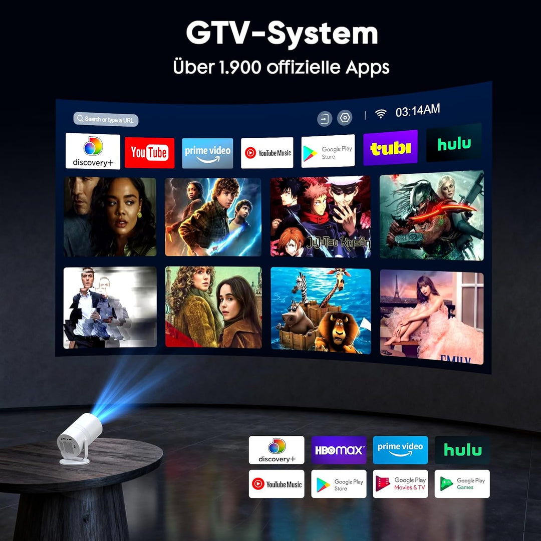 【GTV & KI-Sprachsteuerung】 Tecaki Mini-Projektor, tragbarer Projektor mit über 1.900 zertifizierten