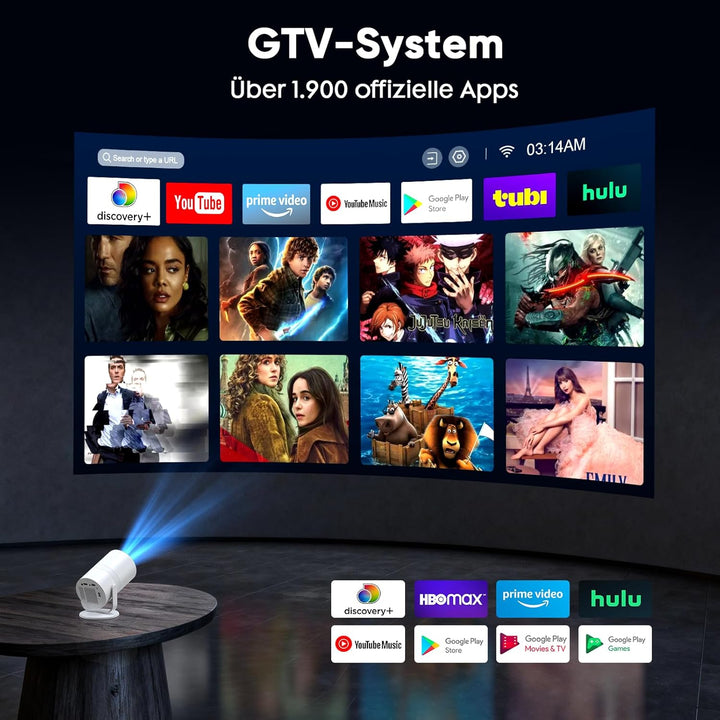 【GTV & KI-Sprachsteuerung】 Tecaki Mini-Projektor, tragbarer Projektor mit über 1.900 zertifizierten